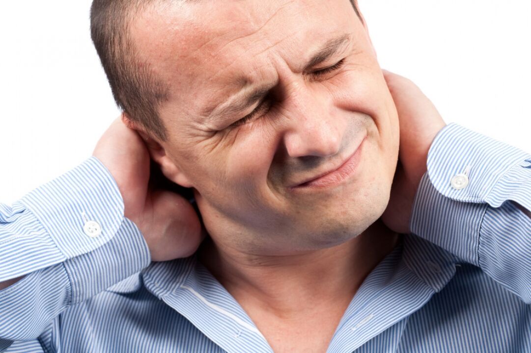 a man has a neck pain due to osteochondrosis